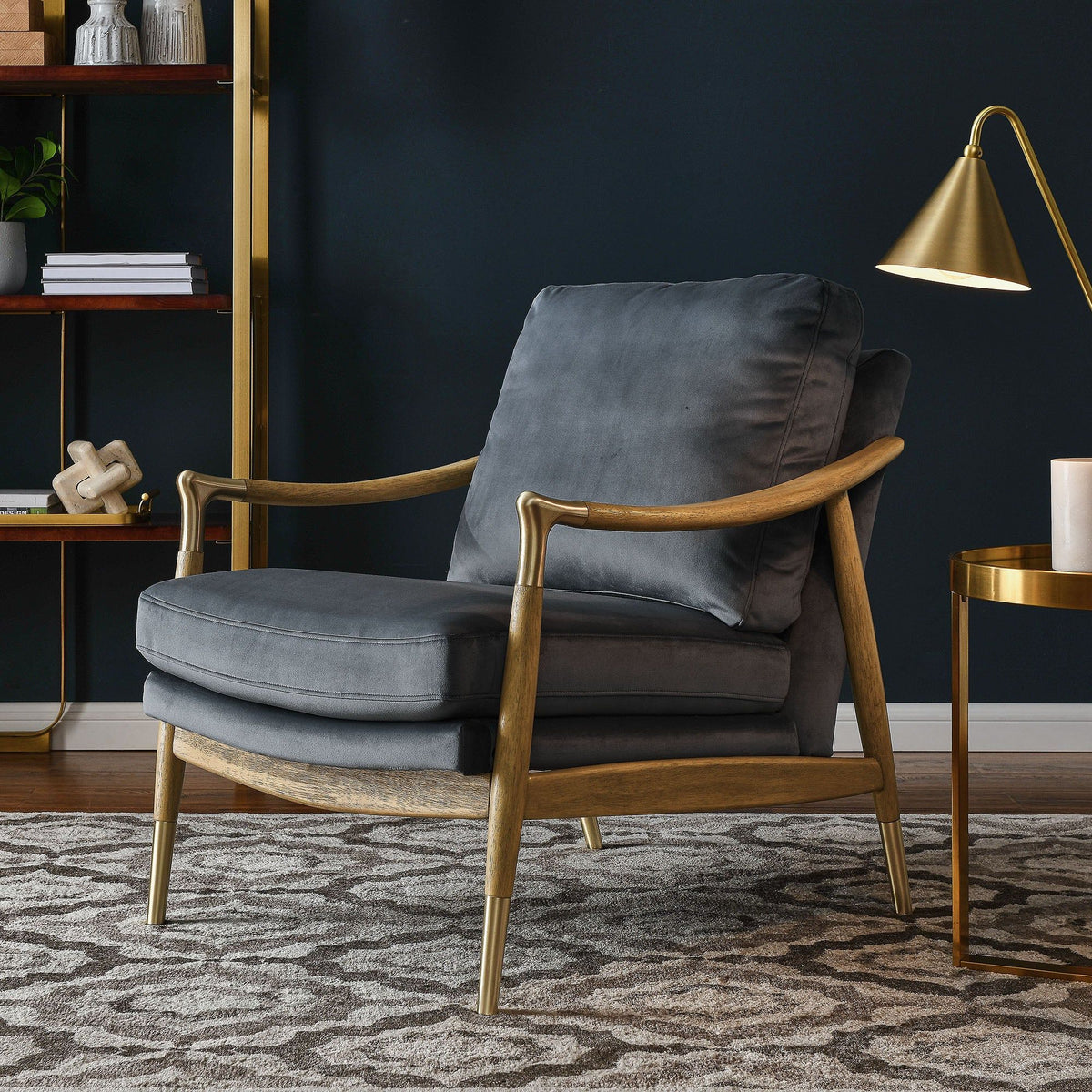 Langford Performance Velvet Accent Armchair - Cadet Blue Walnut