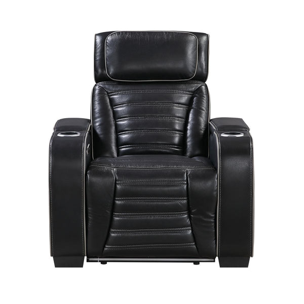 Cyber Power Reclining Chair with Power Headrest, Cup holder, Storage Arms(Top and Side), Air Massage, Heat, LED Lighting and Charging Ports