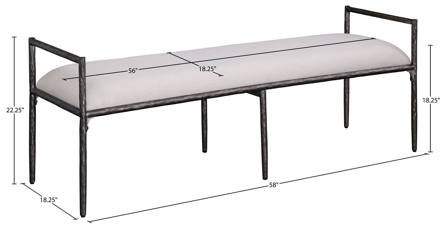 Axis - Linen Textured  Beige Fabric Upholstered Bench