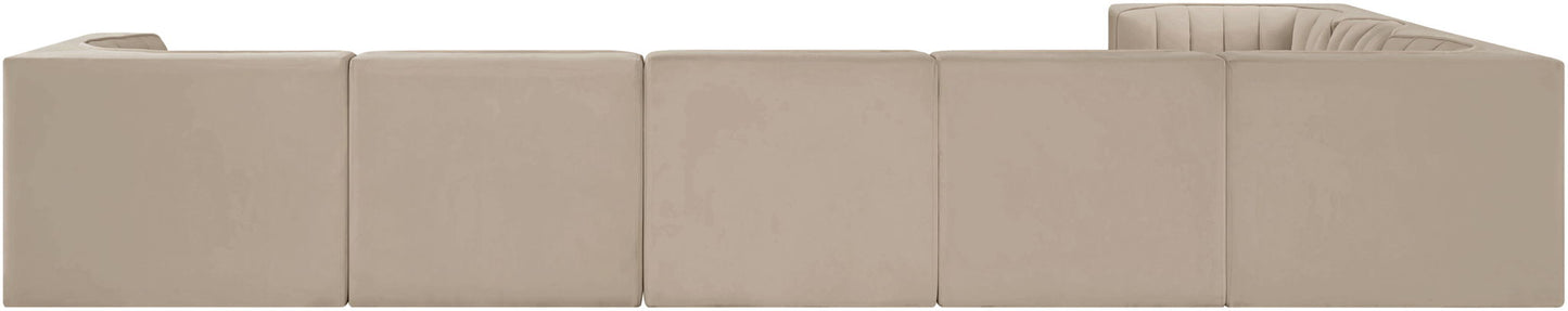 Rummi - Velvet Performance Fabric Upholstered 7 Piece Modular Sectional (With 3 Corner Chairs)