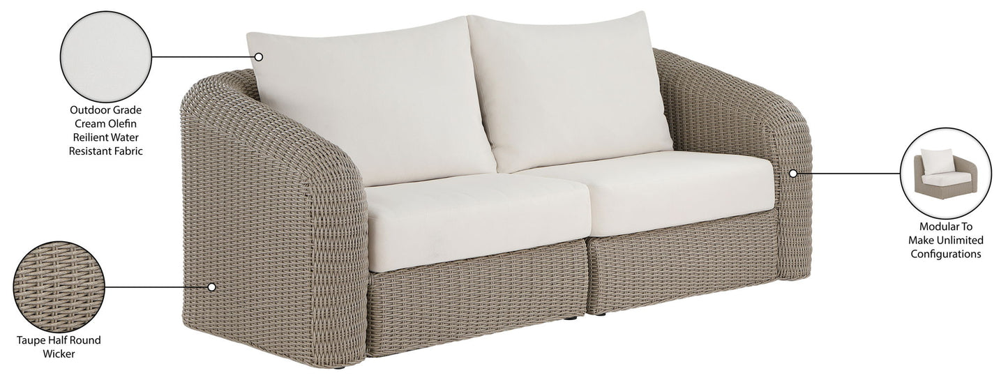 Seacrest - Olefin Water Resistant Fabric And Wicker 2 Piece Outdoor Patio Modular Loveseat