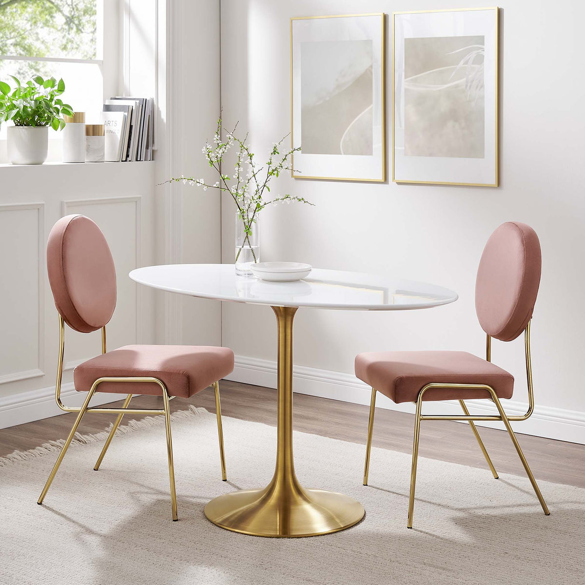 Lippa Oval Wood Dining Table - 48", Gold White
