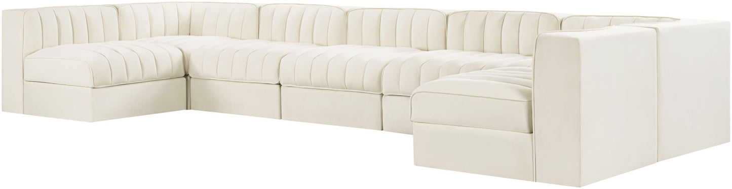 Rummi - Velvet Performance Fabric Upholstered 7 Piece Modular Sectional (With 2 Corner Chairs)