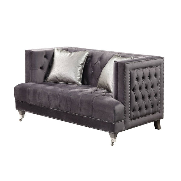 Hegio - Loveseat With 2 Pillows - Gray Velvet