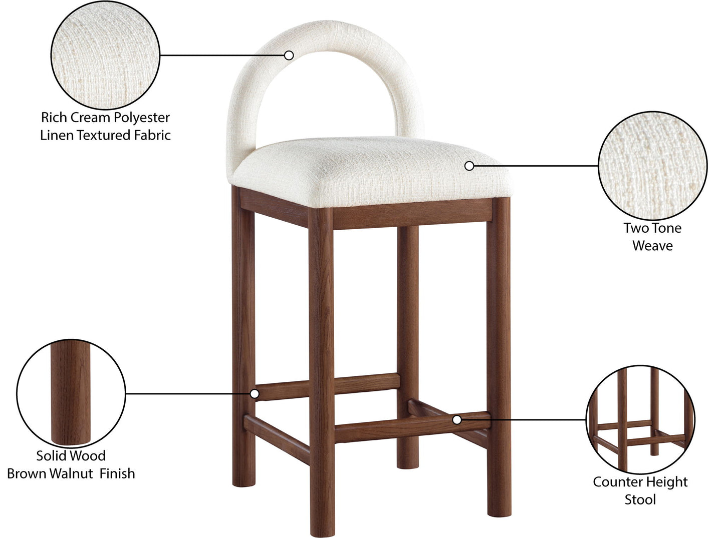 Conrad - Linen Counter Stool With Brown Legs