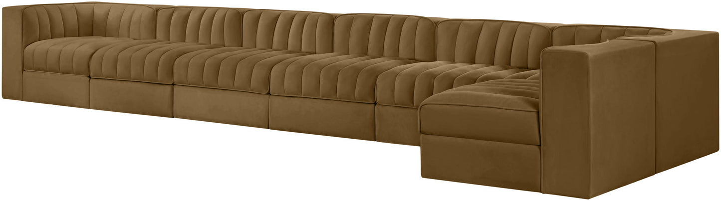 Rummi - Velvet Performance Fabric Upholstered 7 Piece Modular Sectional, L-Shaped (Right)