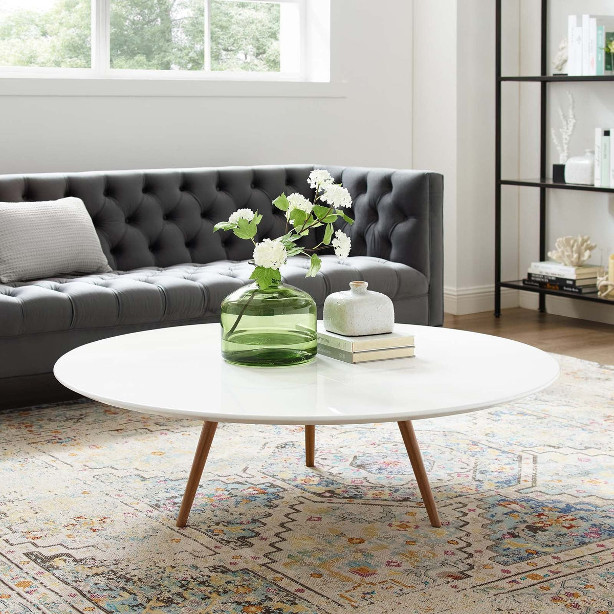 Lippa Round Wood Coffee Table with Tripod Base - 48", Walnut White