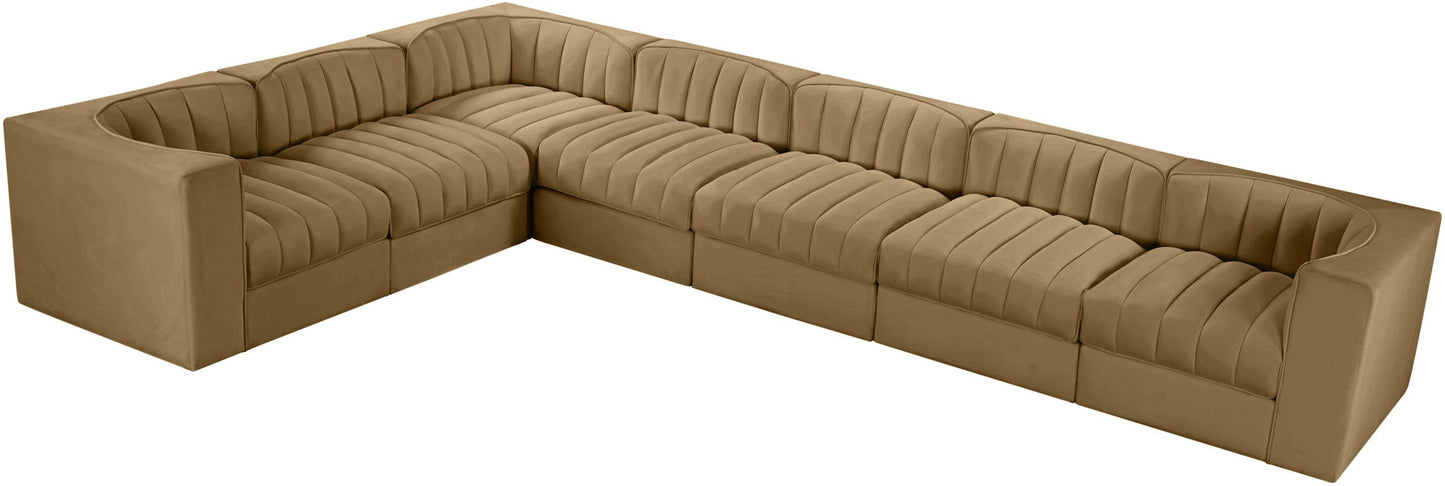 Rummi - Velvet Performance Fabric Upholstered 7 Piece Modular Sectional (With 3 Corner Chairs)