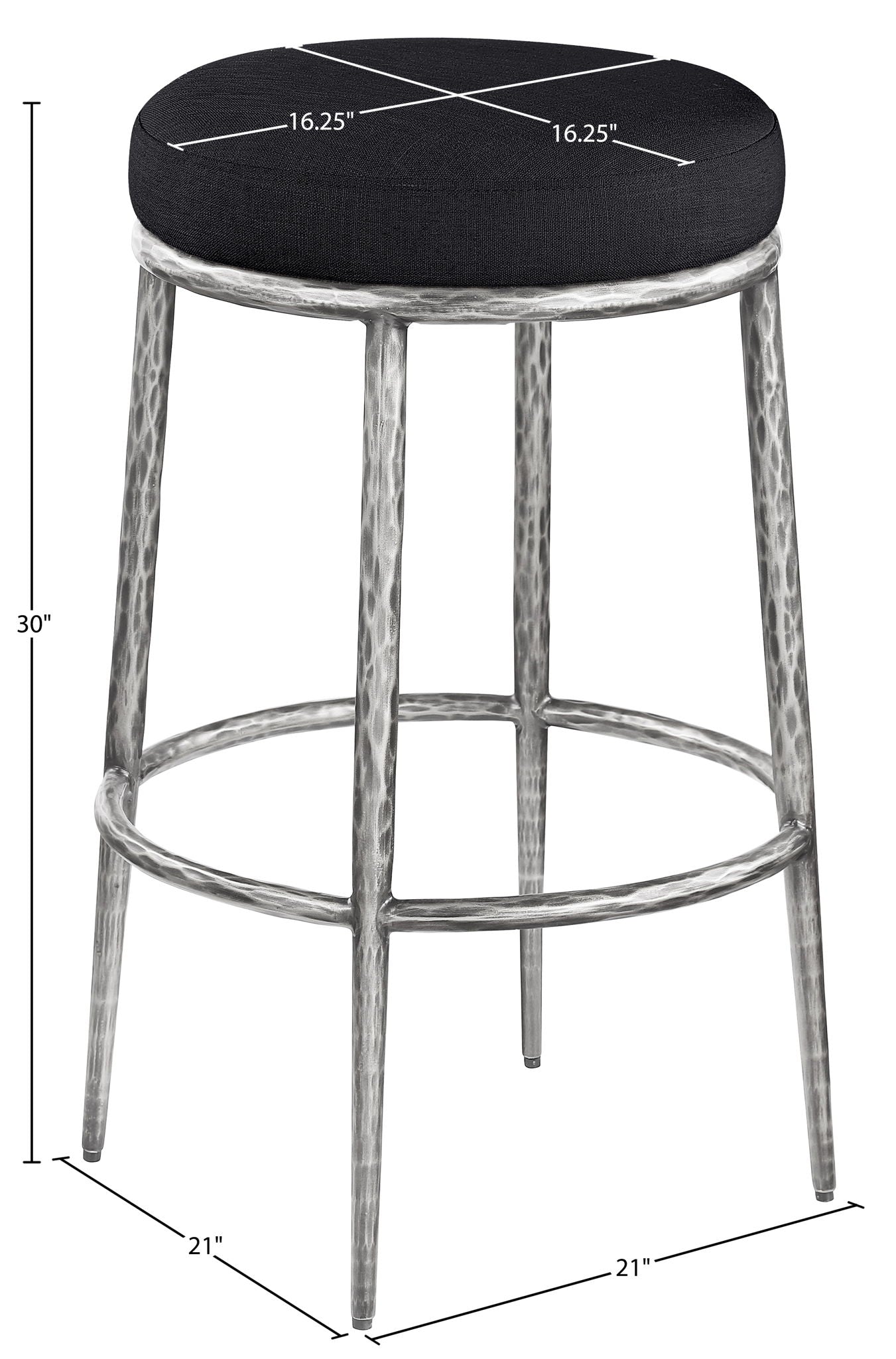 Ferro - Performance Fabric Upholstered Backless Bar Stool - Antique Silver