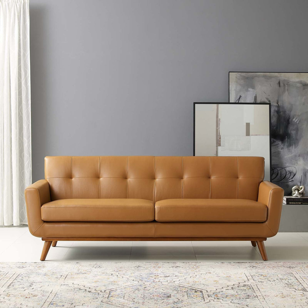 Engage Top-Grain Leather Living Room Lounge Sofa - Tan