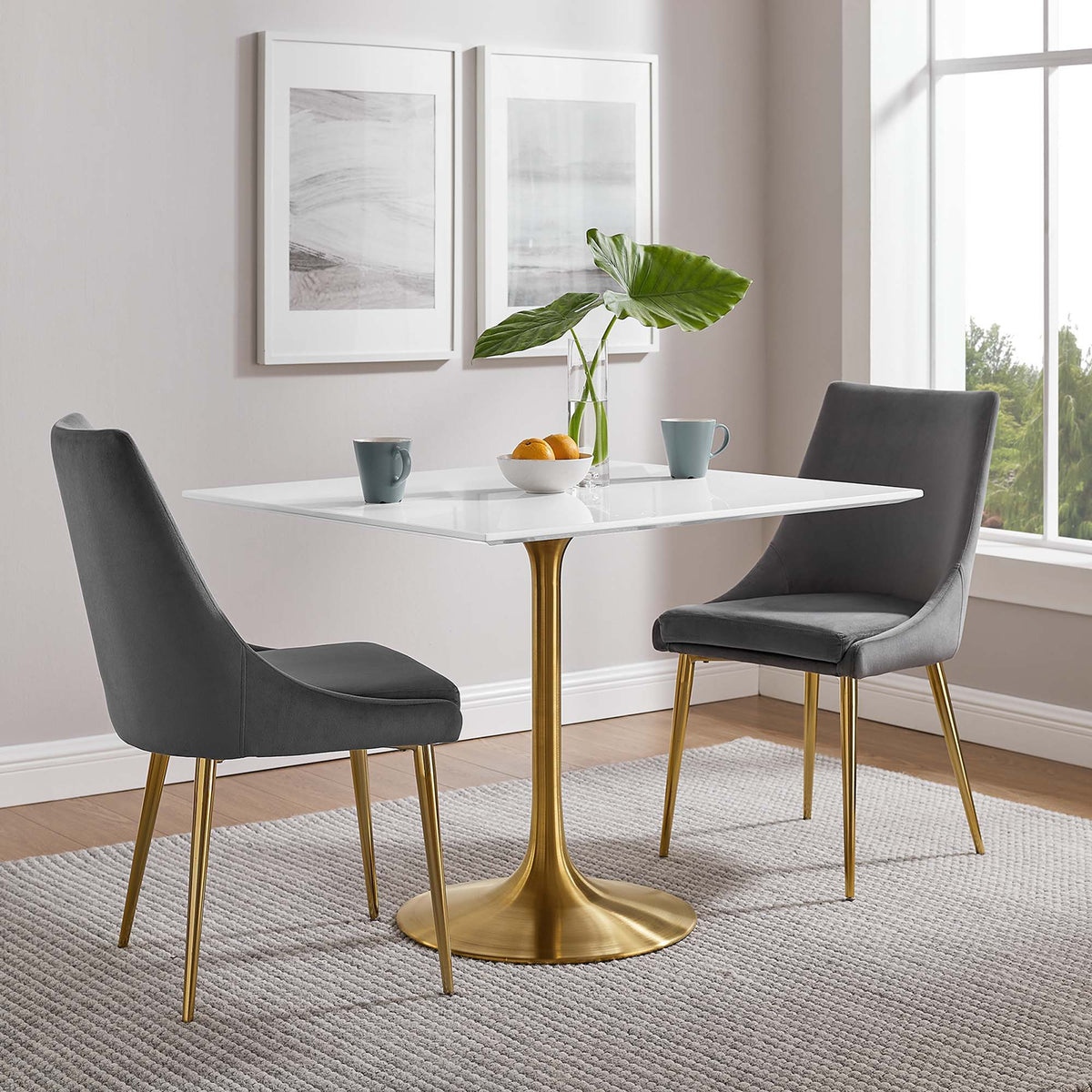 Lippa Square Wood Dining Table - 36", Gold White