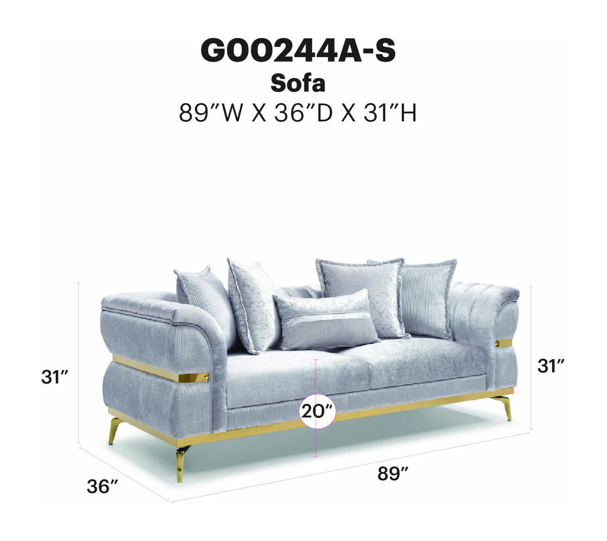 Eaton - Sofa - Shiny Silver