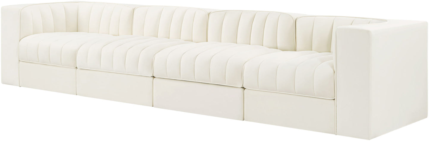 Rummi - Velvet Performance Fabric Upholstered 4 Piece Modular Sofa