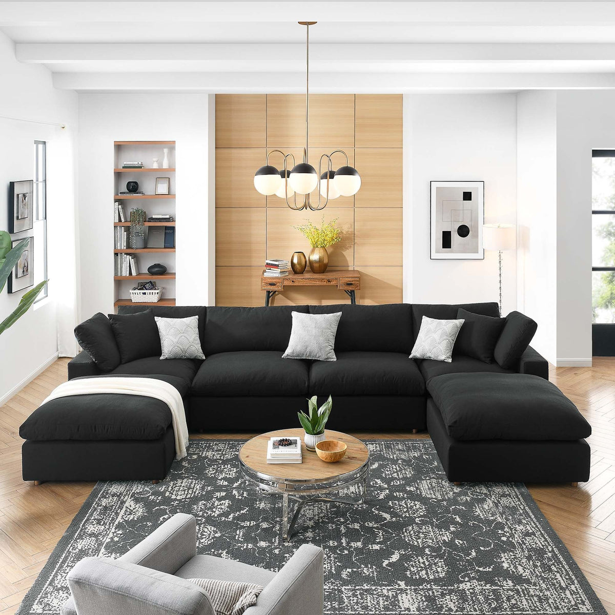 Commix 6-Piece Down Filled Overstuffed Sectional Sofa - Black