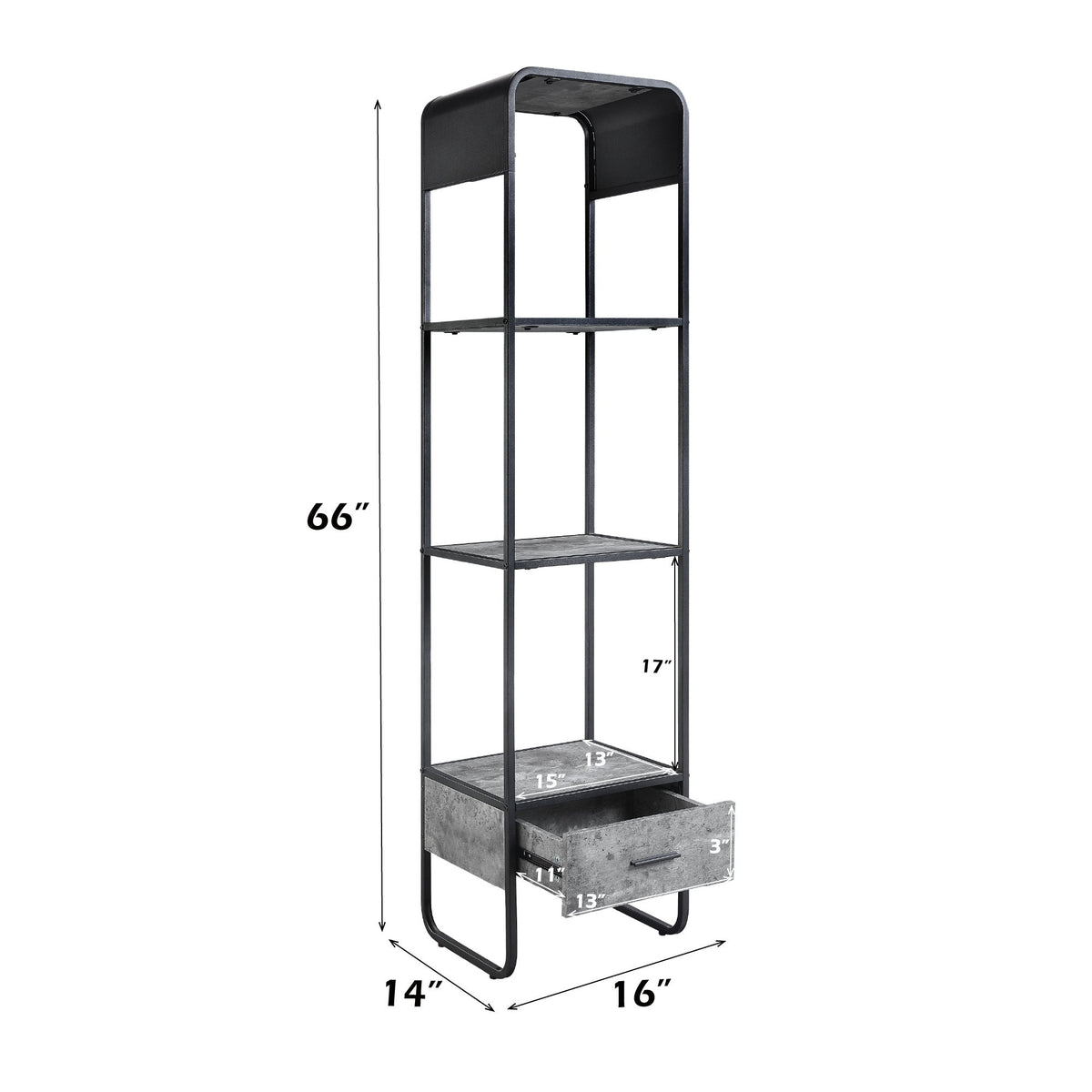 Raziela - TV Stand Side Pier - Concrete Gray & Black
