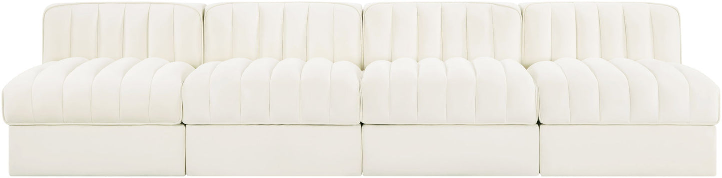Rummi - Armless Velvet Performance Fabric Upholstered 4 Piece Modular Sofa