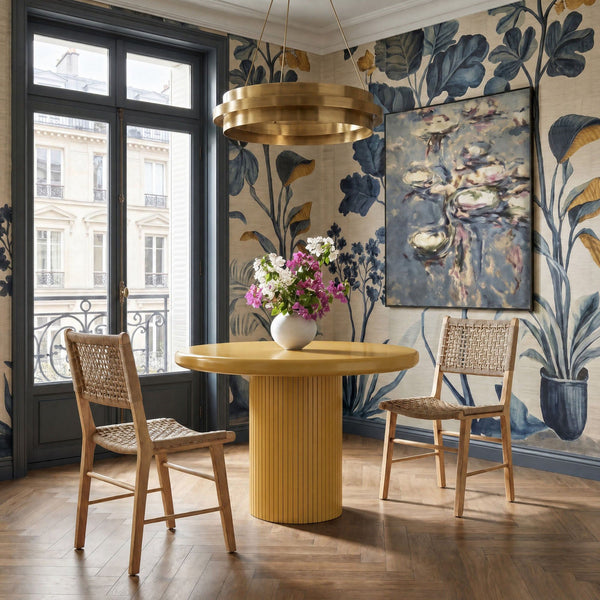 Belmonte 45 Inch Painted Wood Round Pedestal Dining Table - Mustard