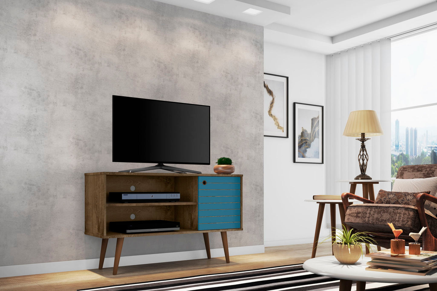 Manhattan Liberty - TV Stand With Rustic Brown Frame