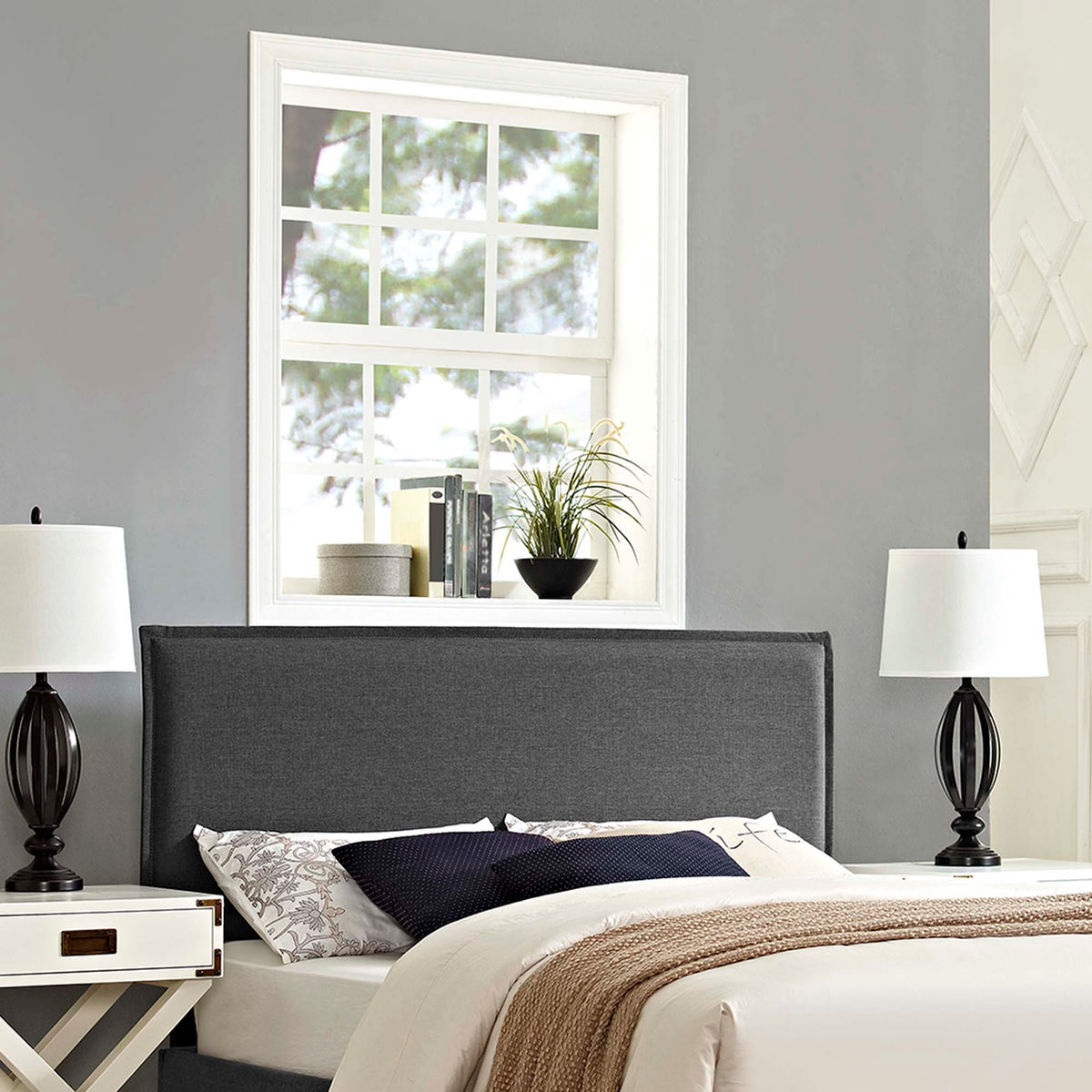 Camille Upholstered Fabric Headboard - Full, Gray