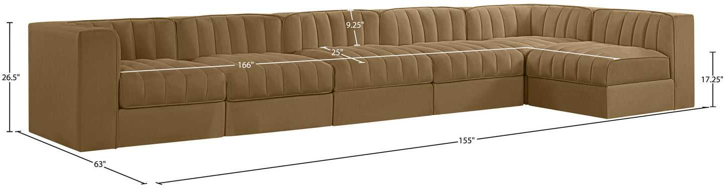 Rummi - Velvet Performance Fabric Upholstered 6 Piece Modular Sectional, L-Shaped (Right)