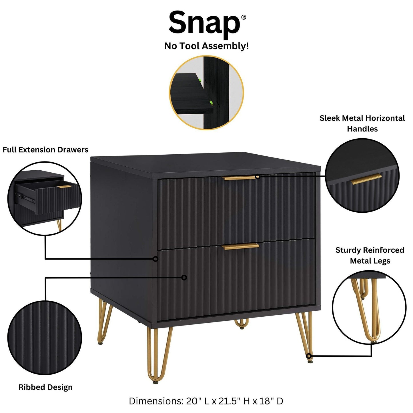Manhattan Dumbo - Fluted 2-Drawer Nightstand