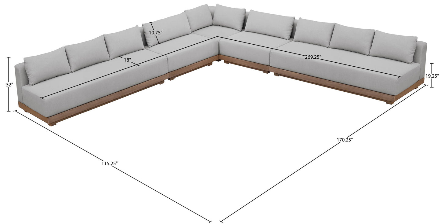 Solace - Olefin Fabric 5 Piece Outdoor Patio Modular Sectional