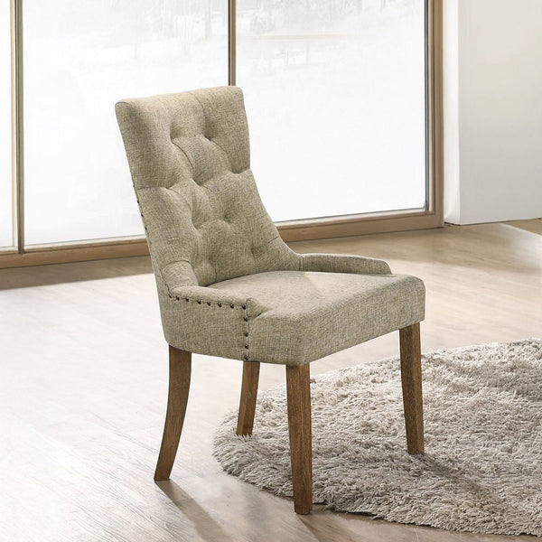 Yotam - Side Chair (Set of 2) - Beige Fabric & Salvaged Oak
