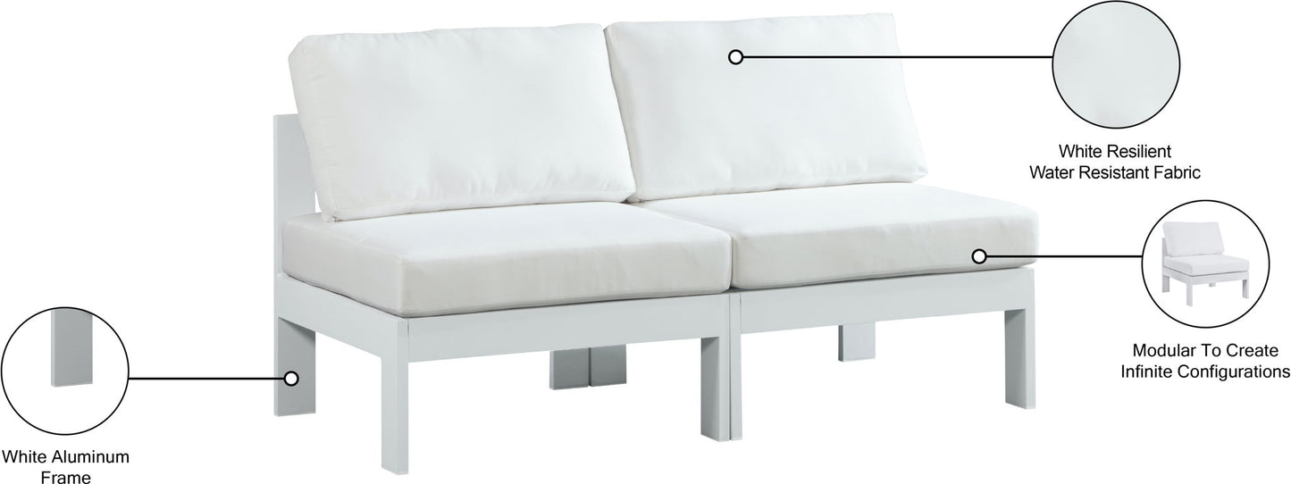 Nizuc - Outdoor Patio 2 Seat Armless Modular Sofa With White Frame