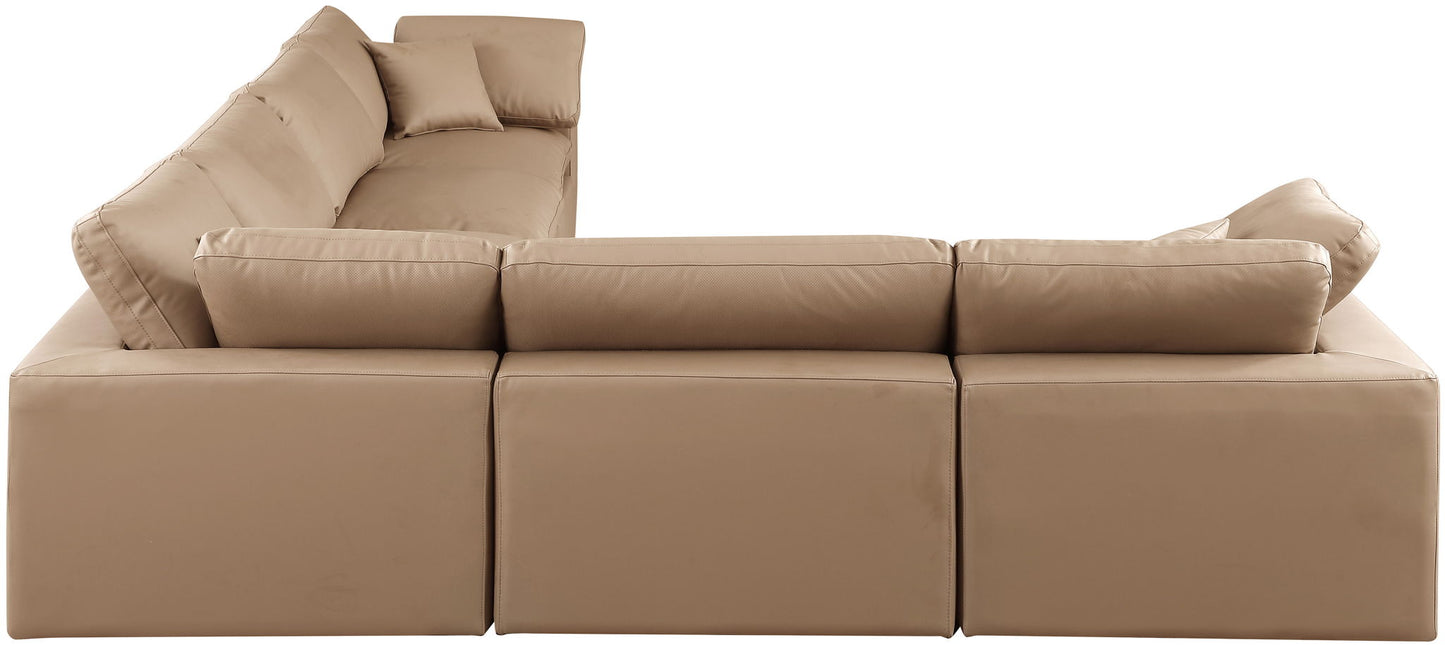 Comfy - 6 Piece Faux Leather Modular Corner Sectional - Tan