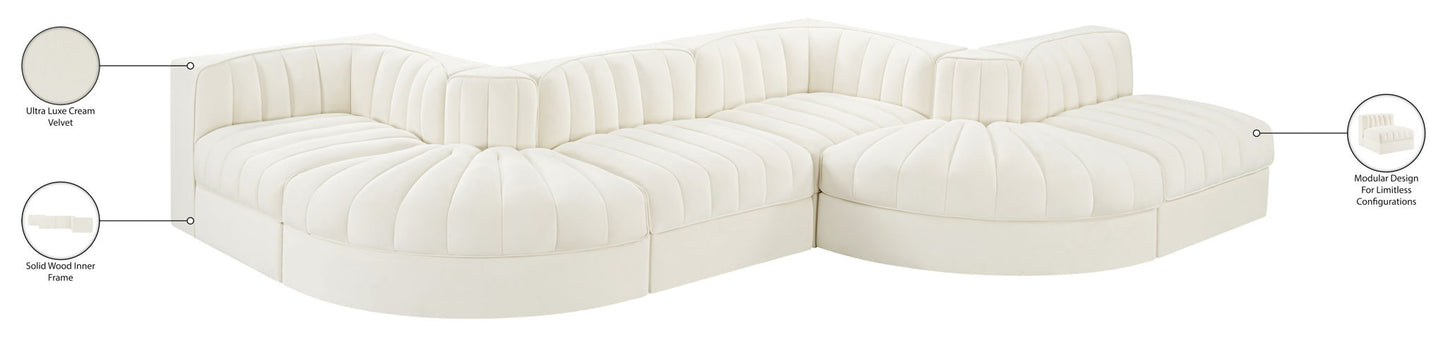 Rummi - Rounded Velvet Performance Fabric Upholstered 6 Piece Modular Sectional