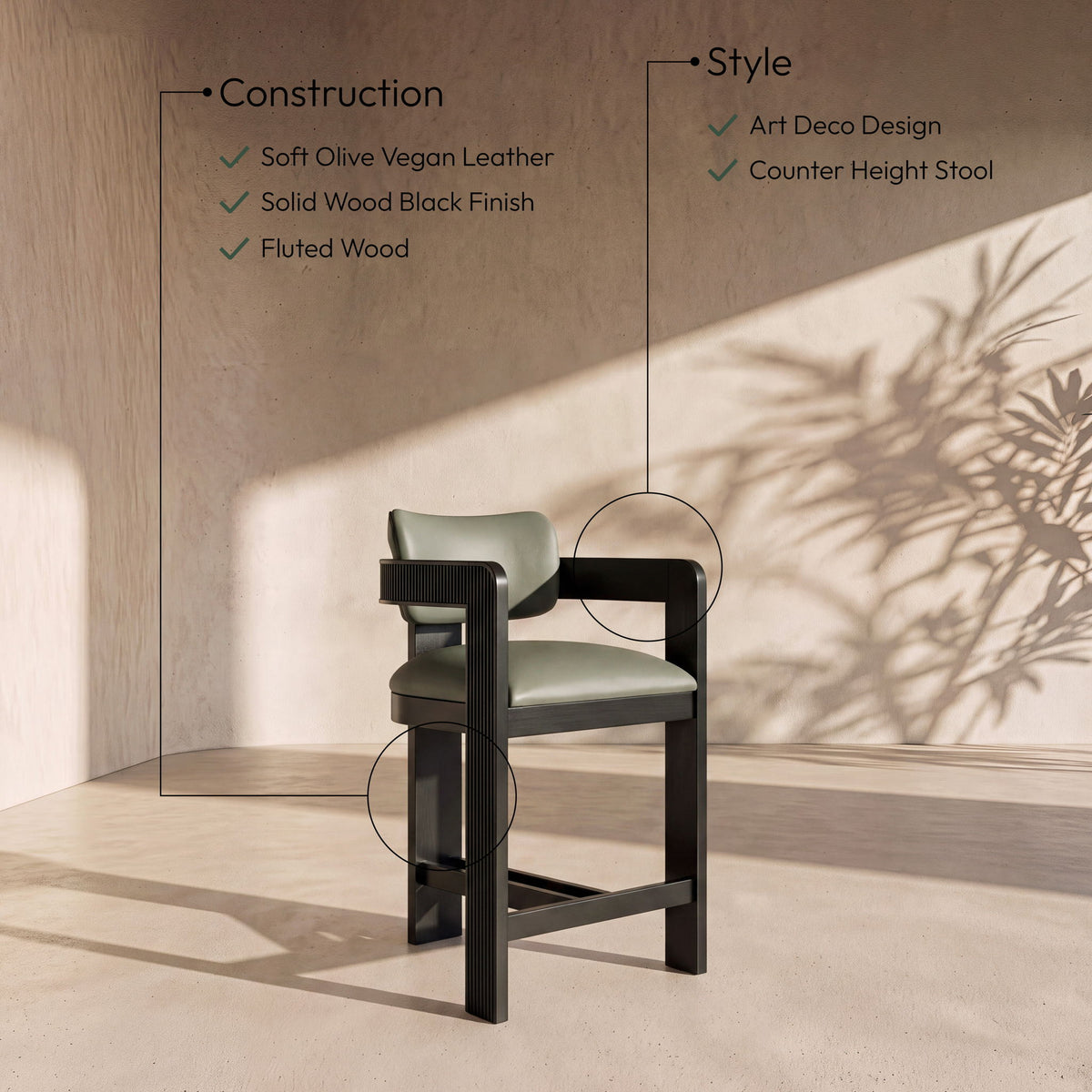 Sacha - Vegan Leather Upholstered Counter Stool With Black Base