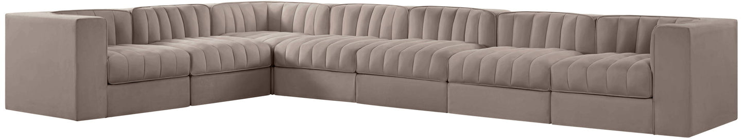 Rummi - Velvet Performance Fabric Upholstered 7 Piece Modular Sectional (With 3 Corner Chairs)