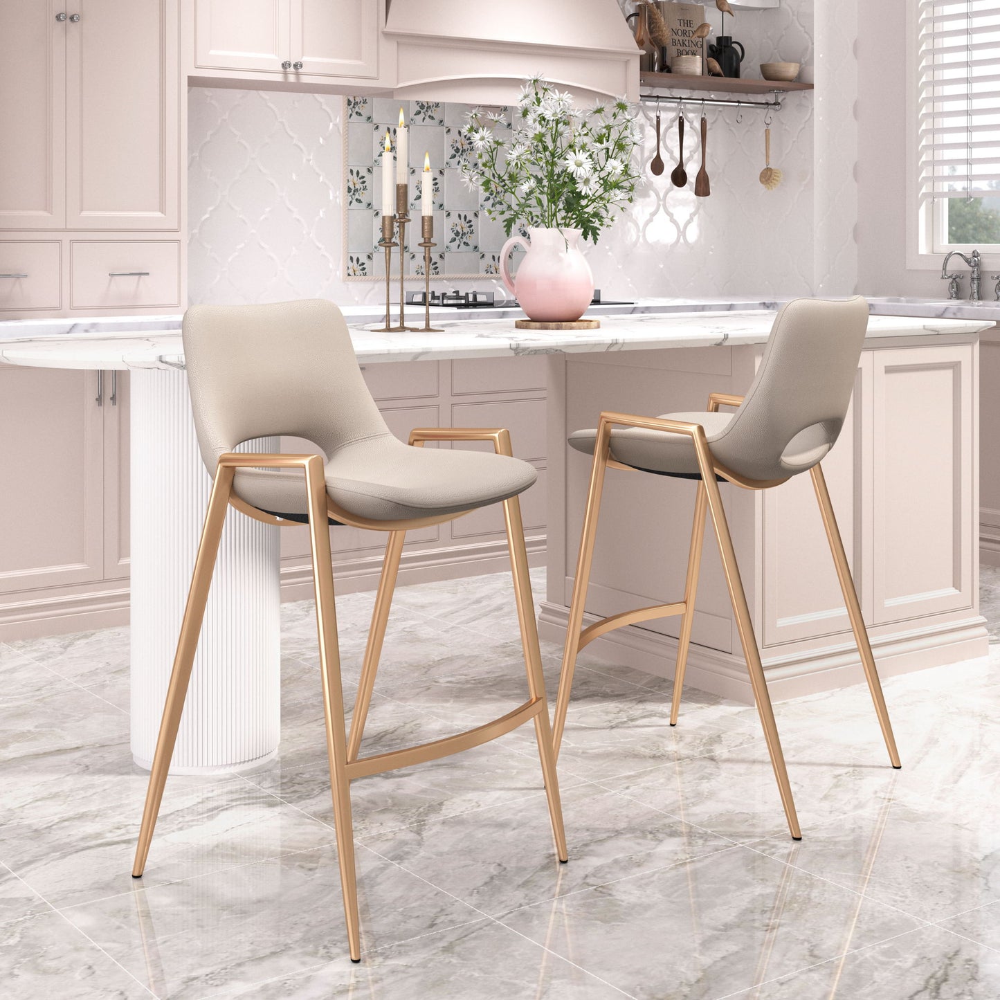 Desi - Counter Stool With Gold Legs (Set of 2)