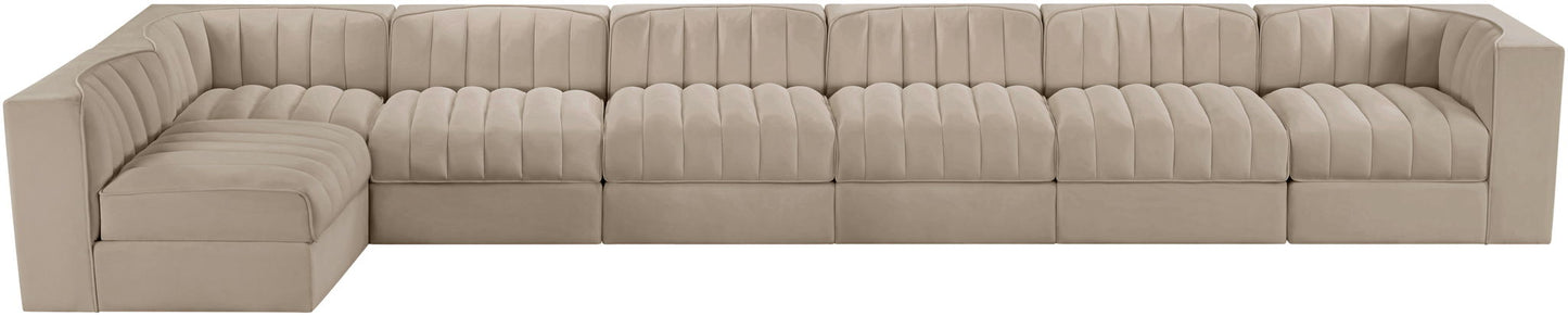 Rummi - Velvet Performance Fabric Upholstered 7 Piece Modular Sectional, L-Shaped (Right)