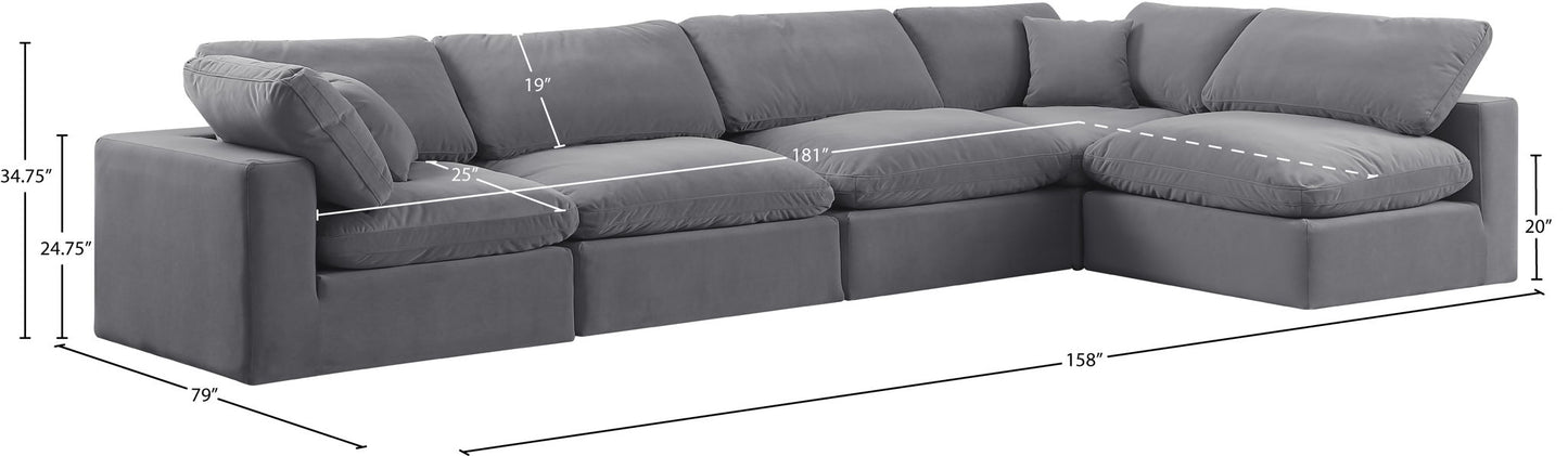 Comfy - 5 Piece Velvet Modular Sectional
