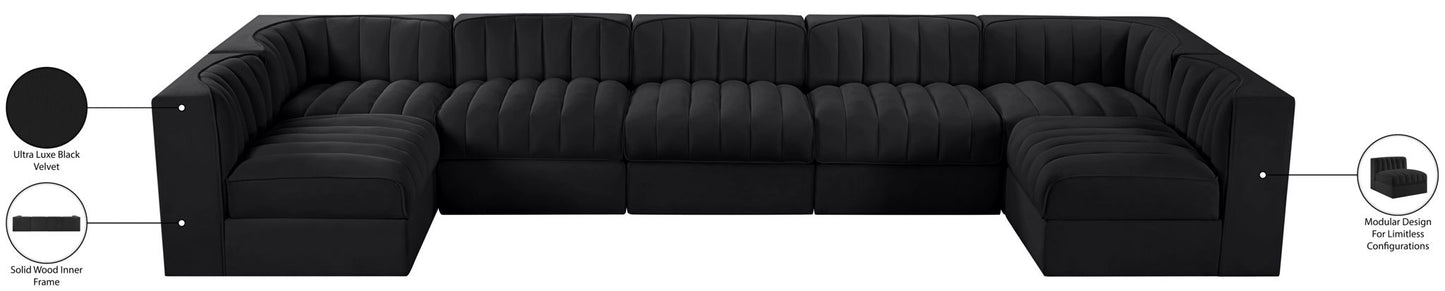 Rummi - Velvet Performance Fabric Upholstered 7 Piece Modular Sectional (With 2 Corner Chairs)
