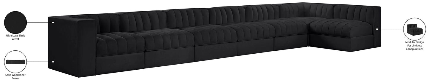 Rummi - Velvet Performance Fabric Upholstered 7 Piece Modular Sectional, L-Shaped (Right)