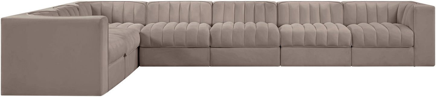Rummi - Velvet Performance Fabric Upholstered 7 Piece Modular Sectional (With 3 Corner Chairs)