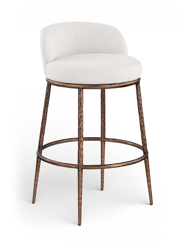 Ferro - Performance Fabric Upholstered Bar Stool - Cream / Antique Bronze