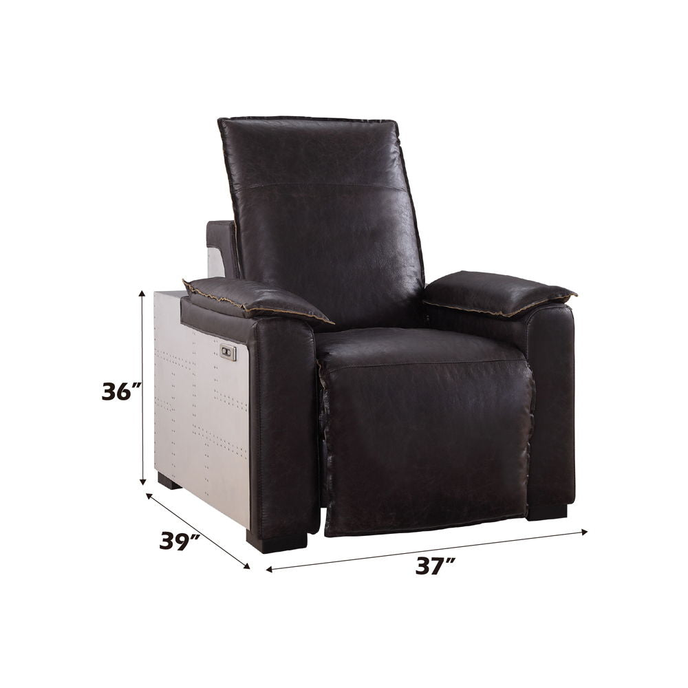 Misezon - Power Motion Recliner - Dark Top Grain Brown Leather & Aluminum