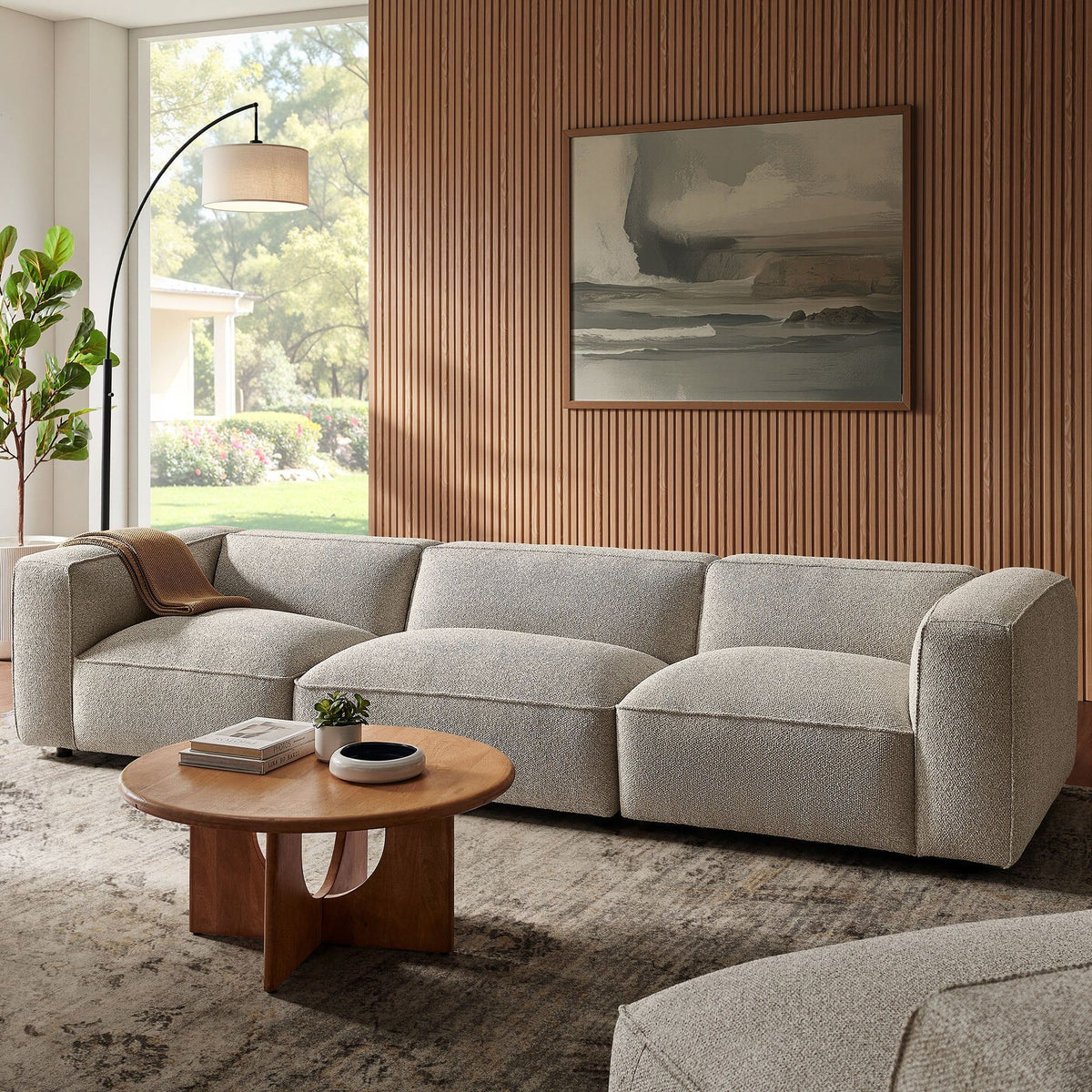 Auren 3 Piece Lattice Boucle Upholstered Modular Sofa - Fog