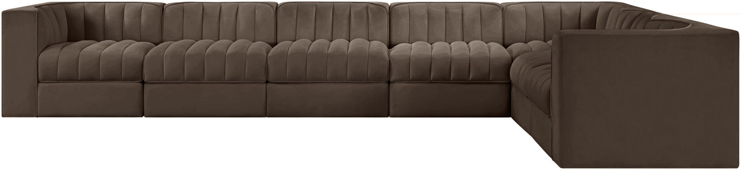 Rummi - Velvet Performance Fabric Upholstered 7 Piece Modular Sectional (With 3 Corner Chairs)