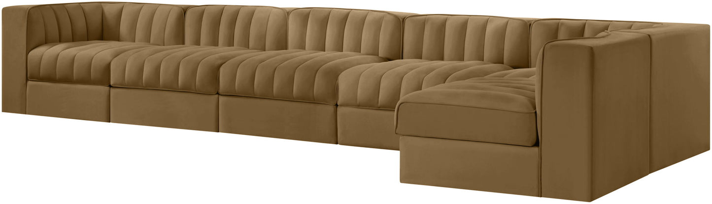 Rummi - Velvet Performance Fabric Upholstered 6 Piece Modular Sectional, L-Shaped (Right)