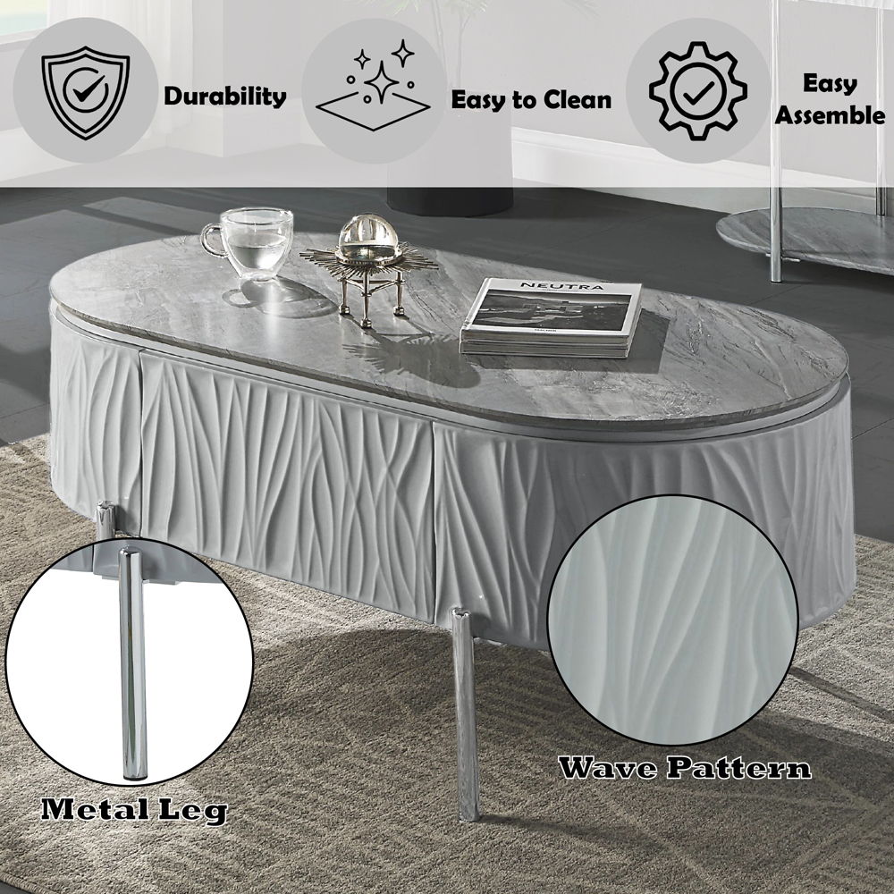 Yukino - Coffee Table - Gray High Gloss & Chrome