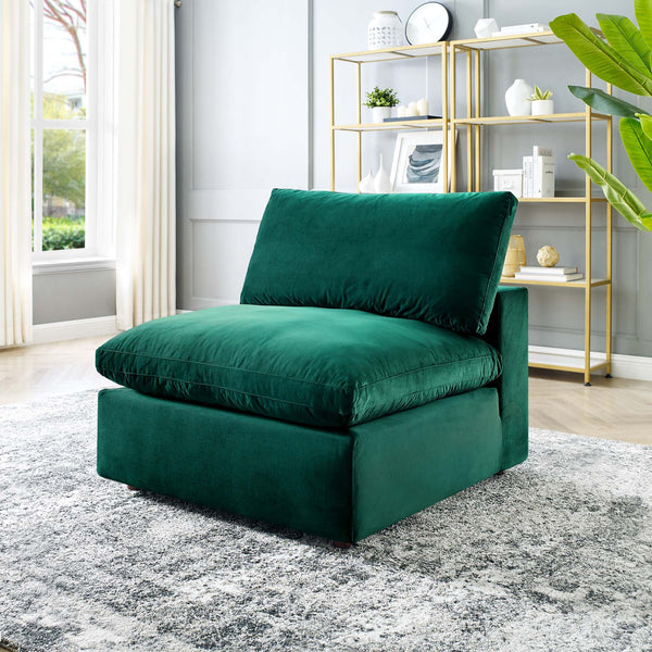 Commix Down Filled Overstuffed Performance Velvet Armless Chair - Green