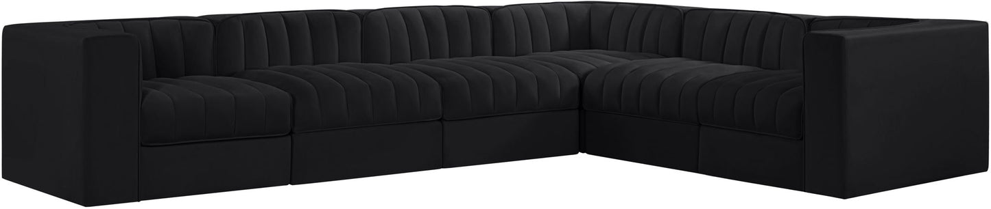 Rummi - Velvet Performance Fabric Upholstered 6 Piece Modular Sectional (With 3 Corner Chairs)