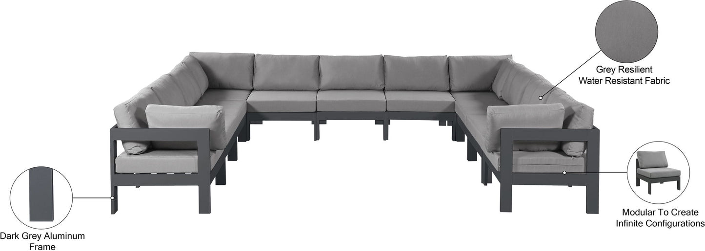 Nizuc - Outdoor Patio 11 Piece Modular Sectional With Gray Frame