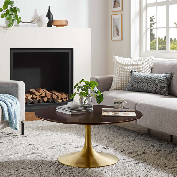 Lippa Round Wood Coffee Table - 36", Gold Cherry Walnut