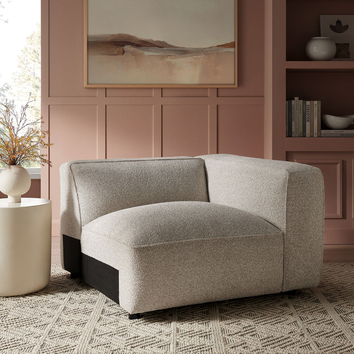 Auren Lattice Boucle Upholstered Modular Right-Facing Arm Chair - Fog