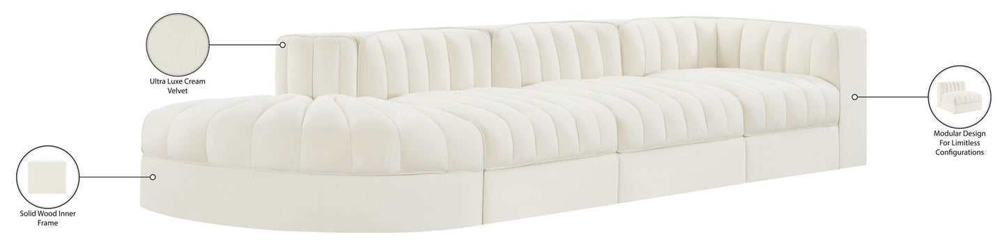 Rummi - Velvet Performance Fabric Upholstered 4 Piece Modular Sectional With Reverse Corner Chair